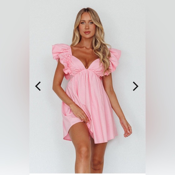 NWT Selfie Leslie Marlina Ruffle Sleeve Babydoll Mini Dress Soft Pink - Picture 3 of 8